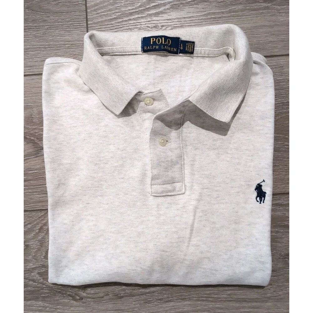 POLO RALPH LAUREN MEN's SIZE L LIGHT HEATHER POLO SHIRT W/PONY LOGO EUC